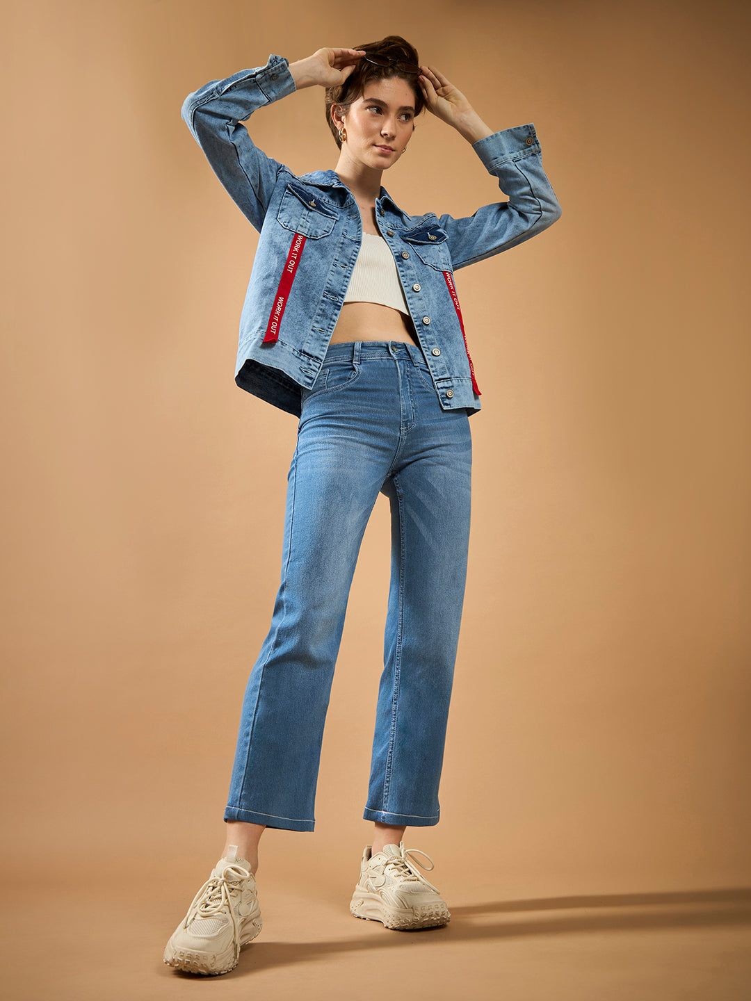 Women's Light Blue Wide-Leg fit Mid-Rise Regular-Length Stretchable Denim Jeans
