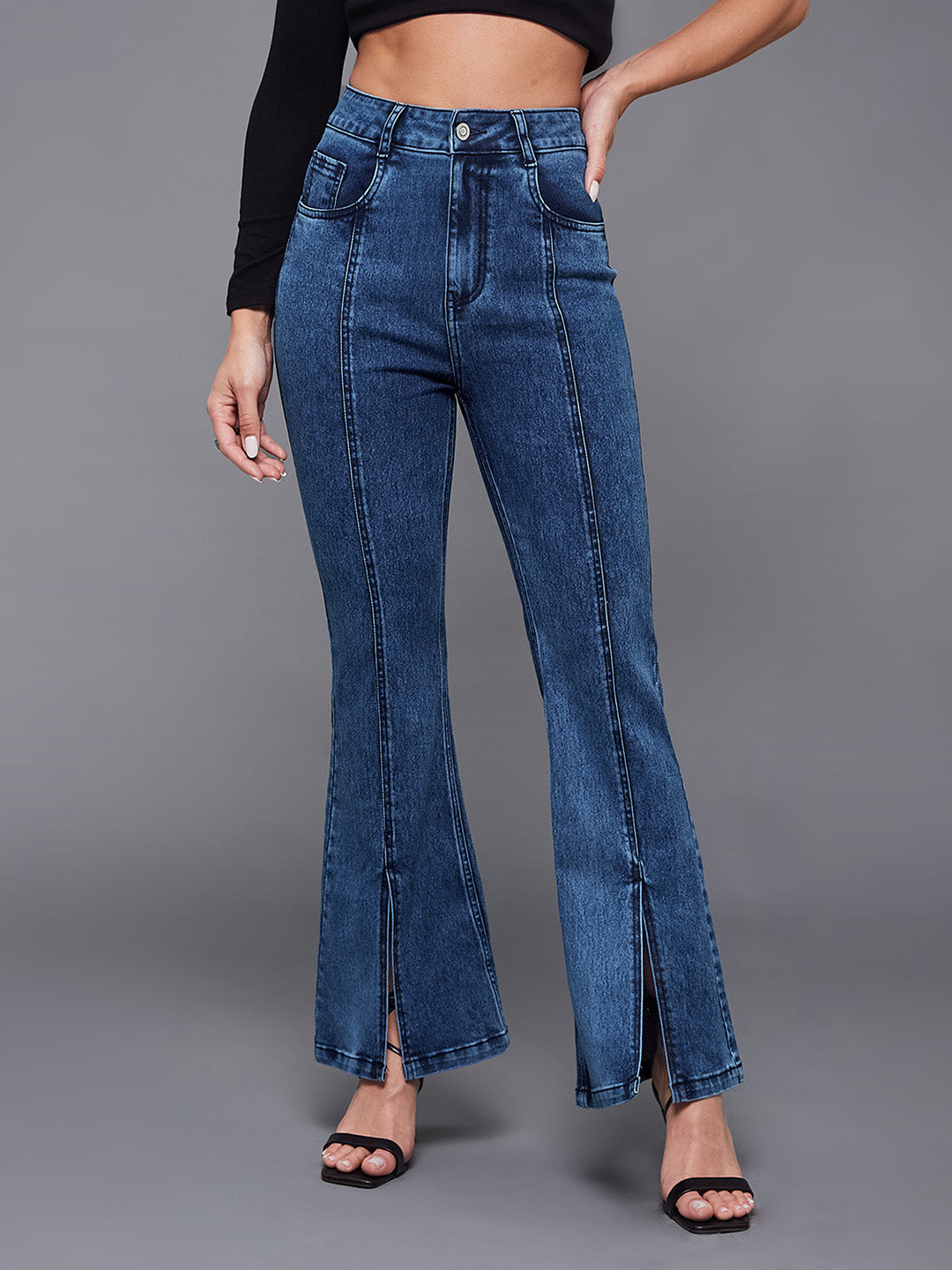 24/7 Comfort Navy-Blue Bootcut High-Rise Stretchable Denim Bootcut Jeans