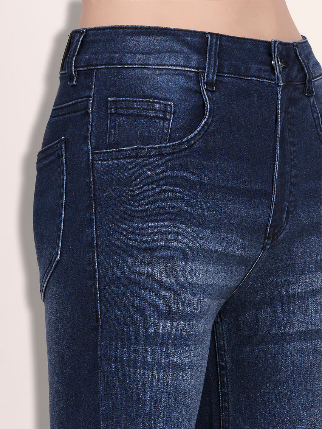 Women's Navy Blue Straight-Fit Mid-Rise Stretchable Denim Jeans