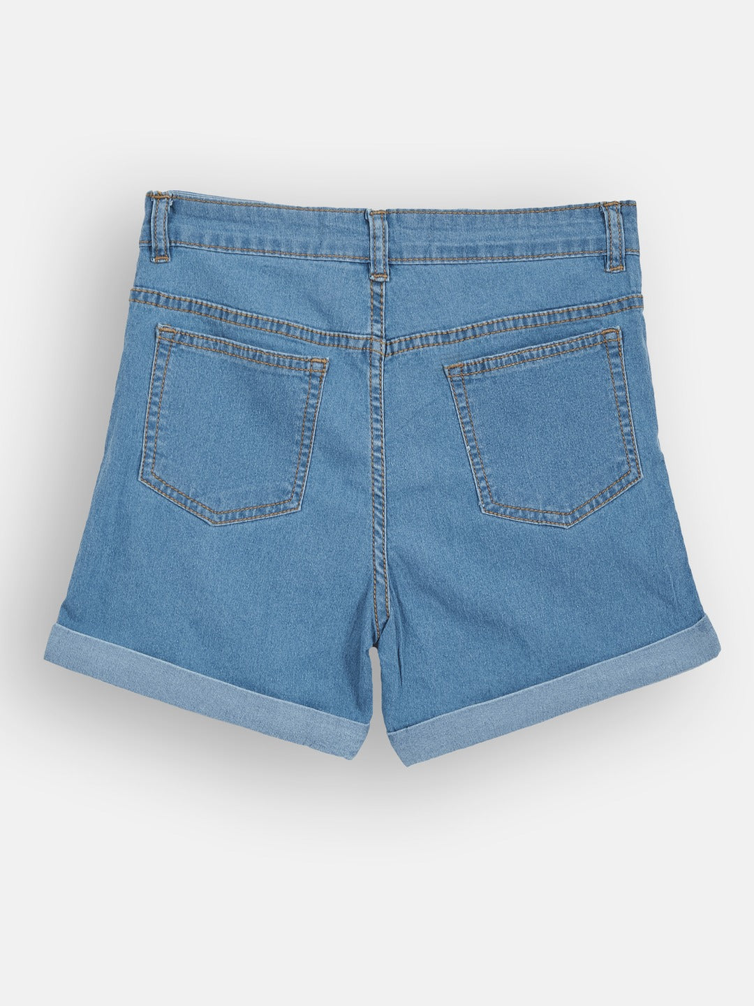 Blue Relaxed-Fit Mid-Rise Clean-Look Regular-Length Stretchable Denim Shorts for Girls/Teenagers