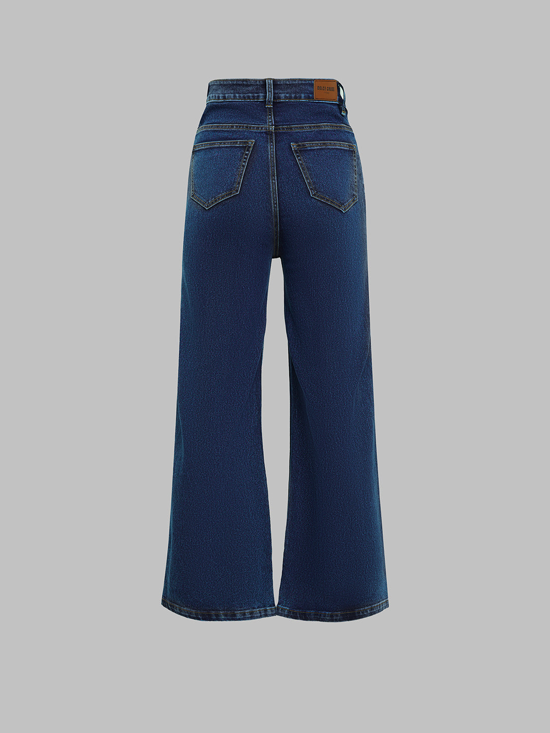 24/7 Comfort Mid-Blue Wide-Leg High-Rise Clean-Look Regular-Length Stretchable Denim Jeans