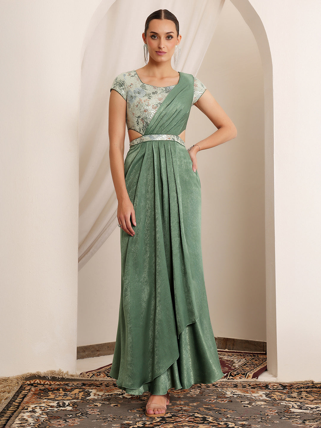 Mala Sage Green Satin Maxi Dress