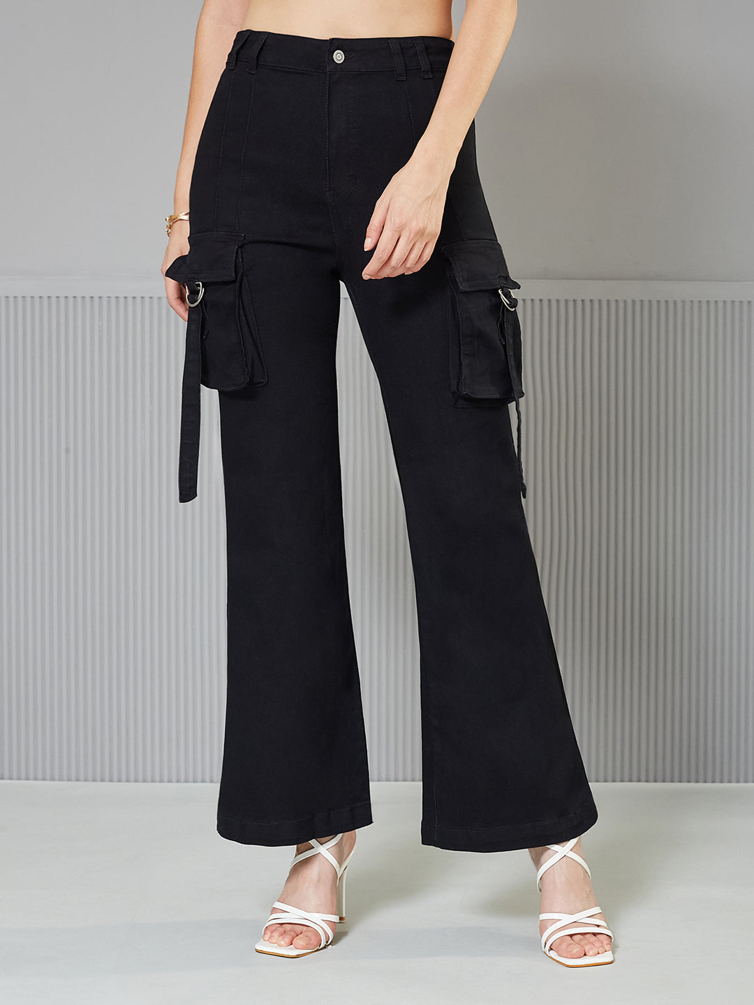 Black Bootcut High-Rise Regular-Length Stretchable Denim Jeans for Women