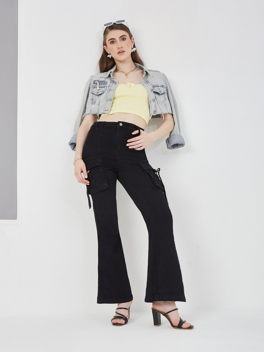 Black Bootcut High-Rise Stretchable Denim Jeans for Women
