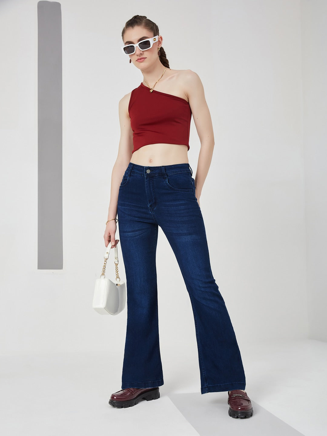 Navy Blue High-Rise Stretchable Bootcut Denim Jeans for Women