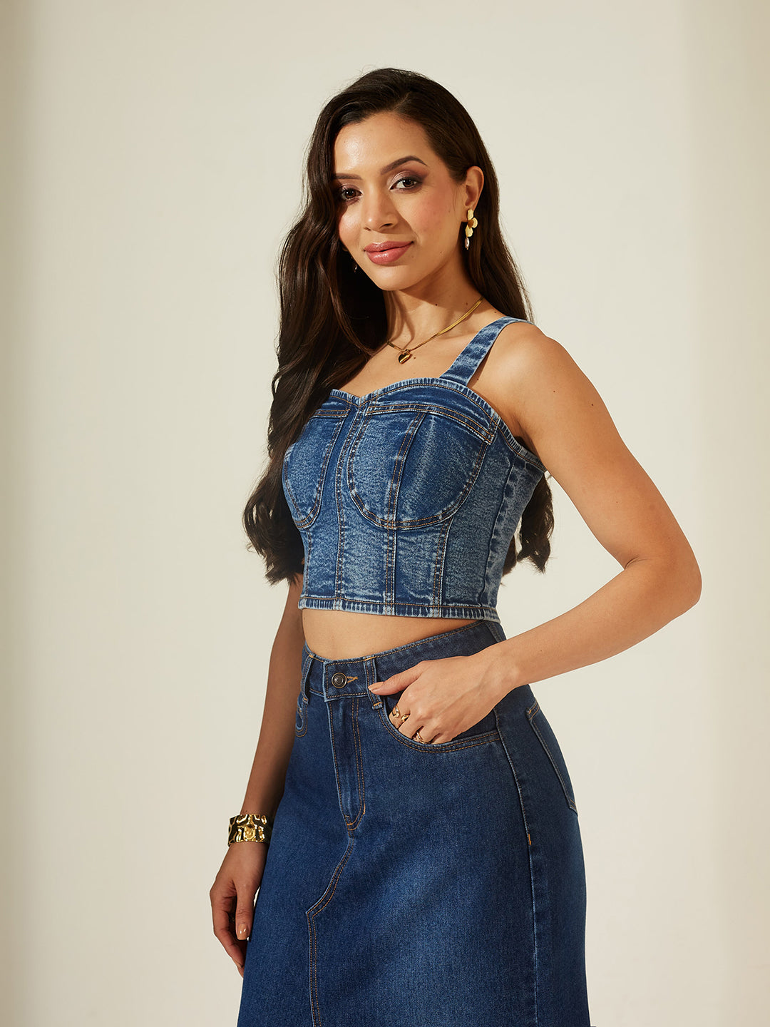 Navy Blue Sweet Heart Sleeveless Solid Bustier Top Crop Navy Blue Top For Women