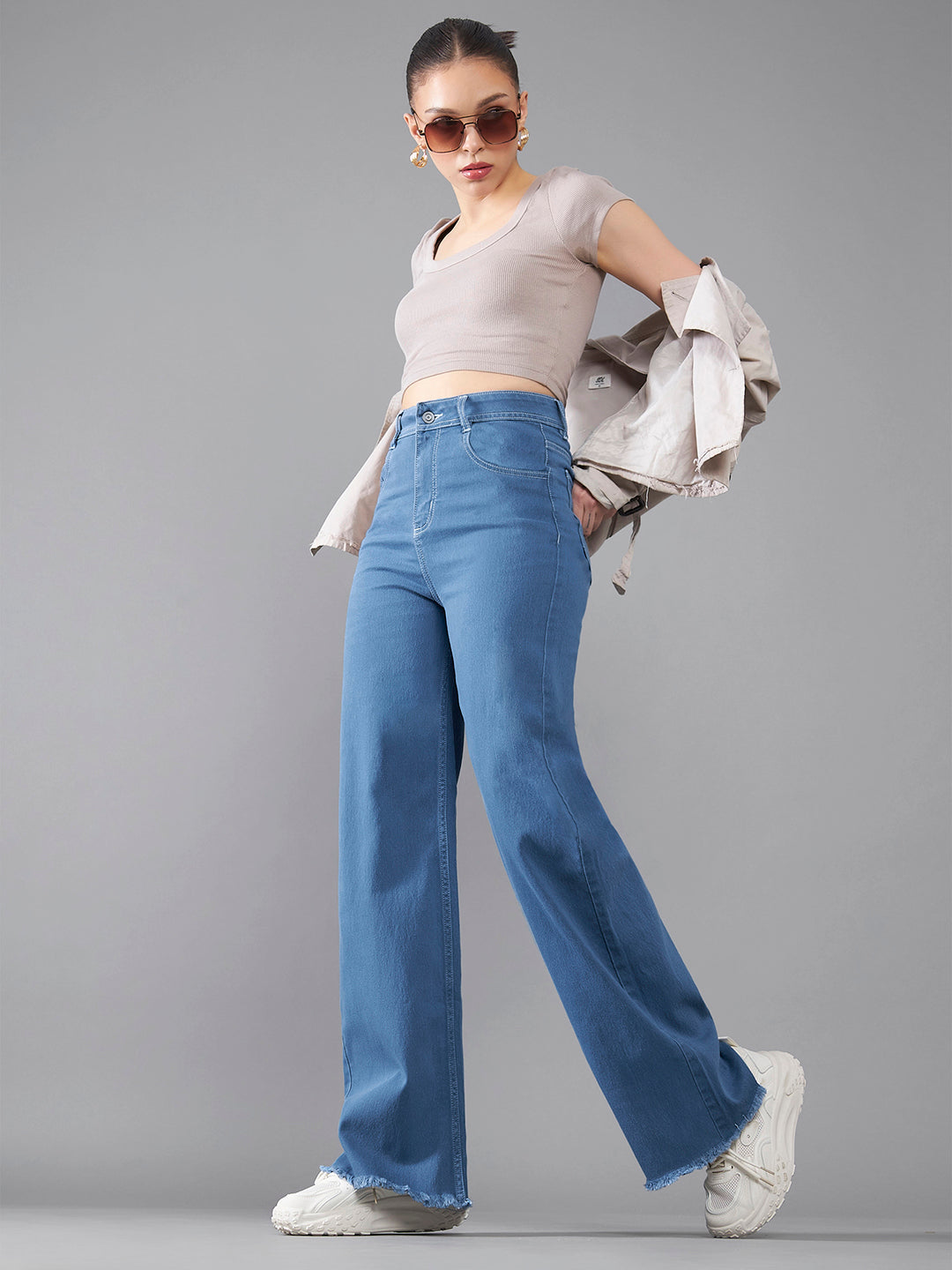 24/7 Comfort Blue Wide-Leg High-Rise Stretchable Denim Jeans