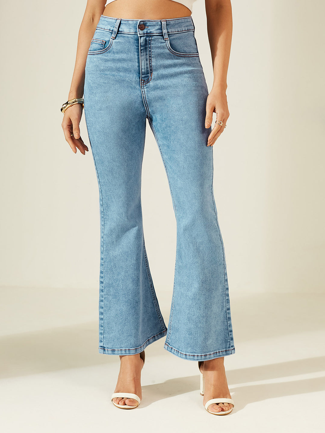 Women's Blue Bootcut High Rise Clean Look Regular Stretchable Denim Jeans