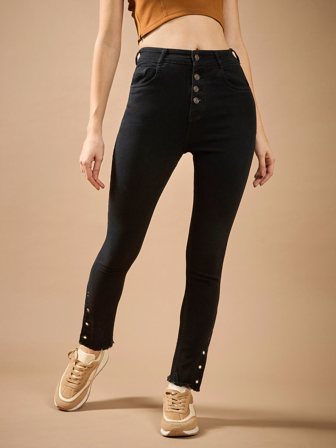 Women's Black Skinny-Fit Relaxed High-Rise Regular-Length Denim Stretchable Jeans