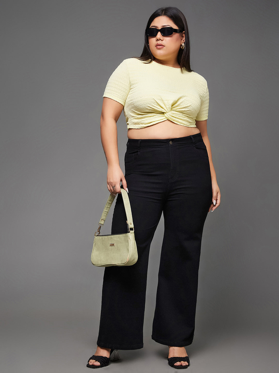 24/7 Comfort Black Wide-Leg High-Rise Stretchable Denim Jeans for Women