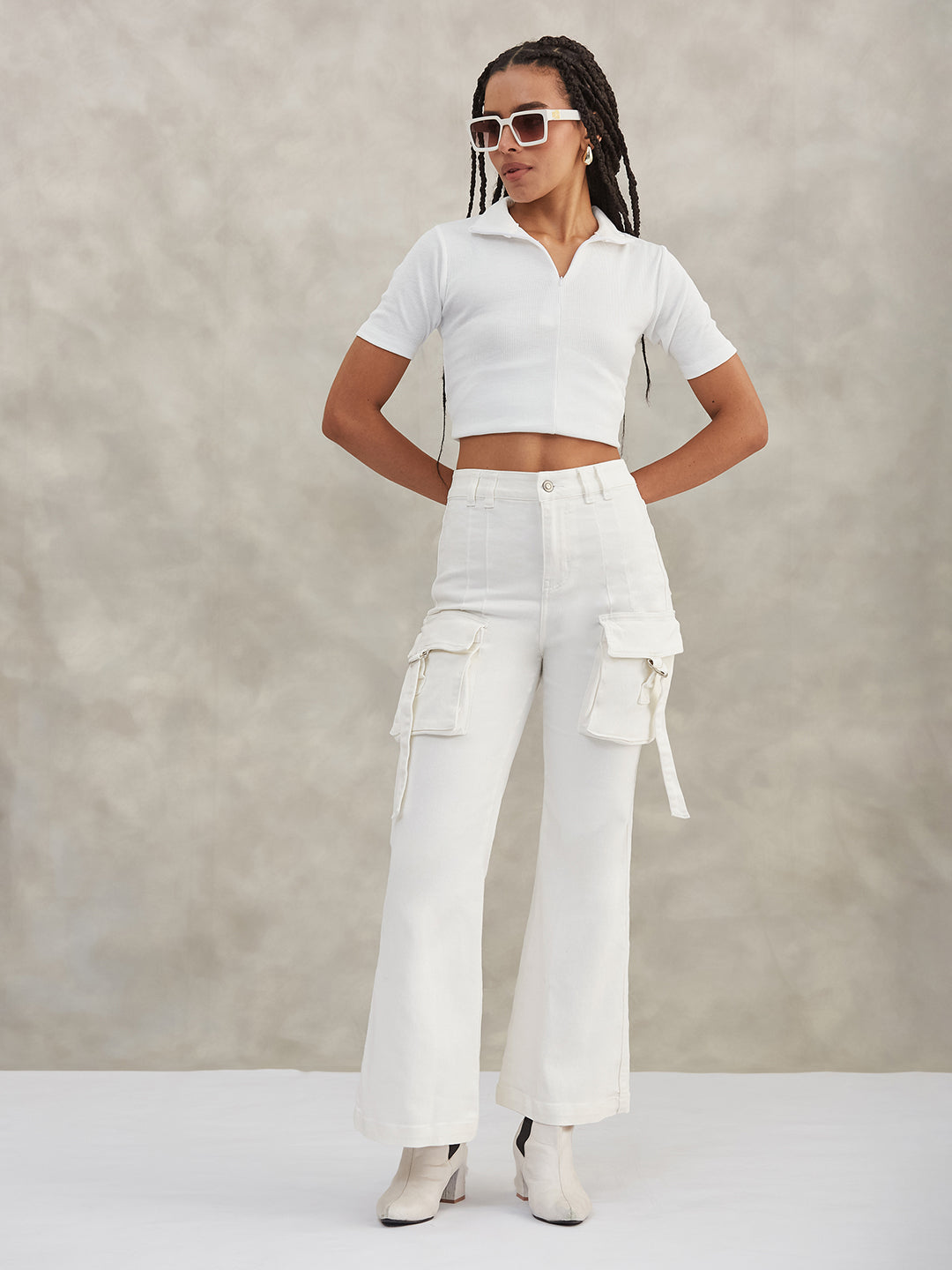 Women's White Bootcut High-Rise Stretchable Denim Jeans