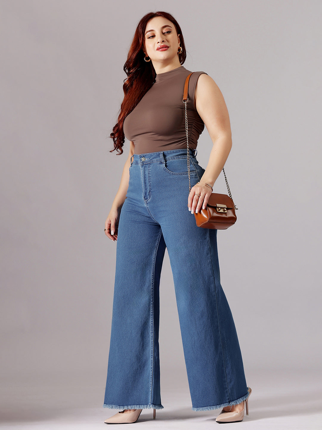 24/7 Comfort Blue Wide-Leg High-Rise Clean-Look Regular-Length Stretchable Denim Jeans