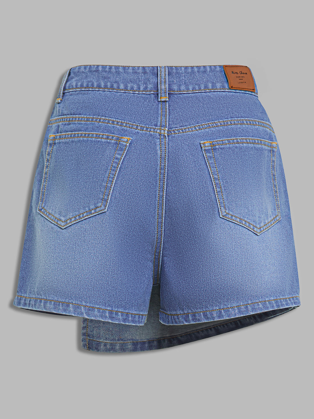 Mid-Blue Regular High-Rise Denim Skorts for Women