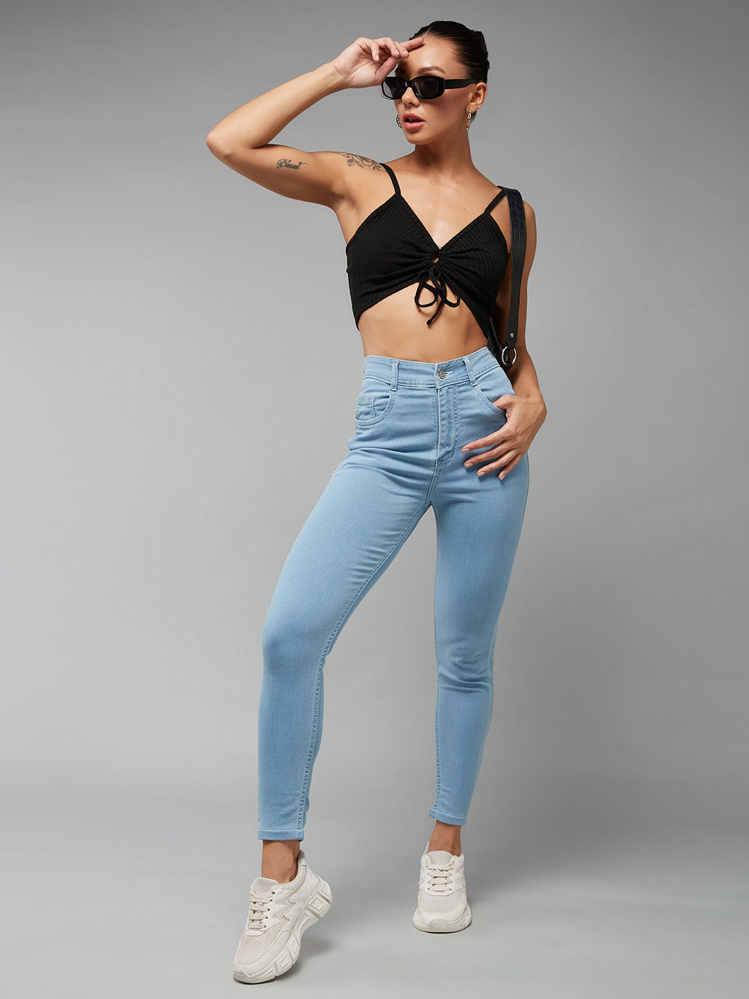 24/7 Comfort Light Blue Skinny High-Rise Distressed Cropped Denim Jeans