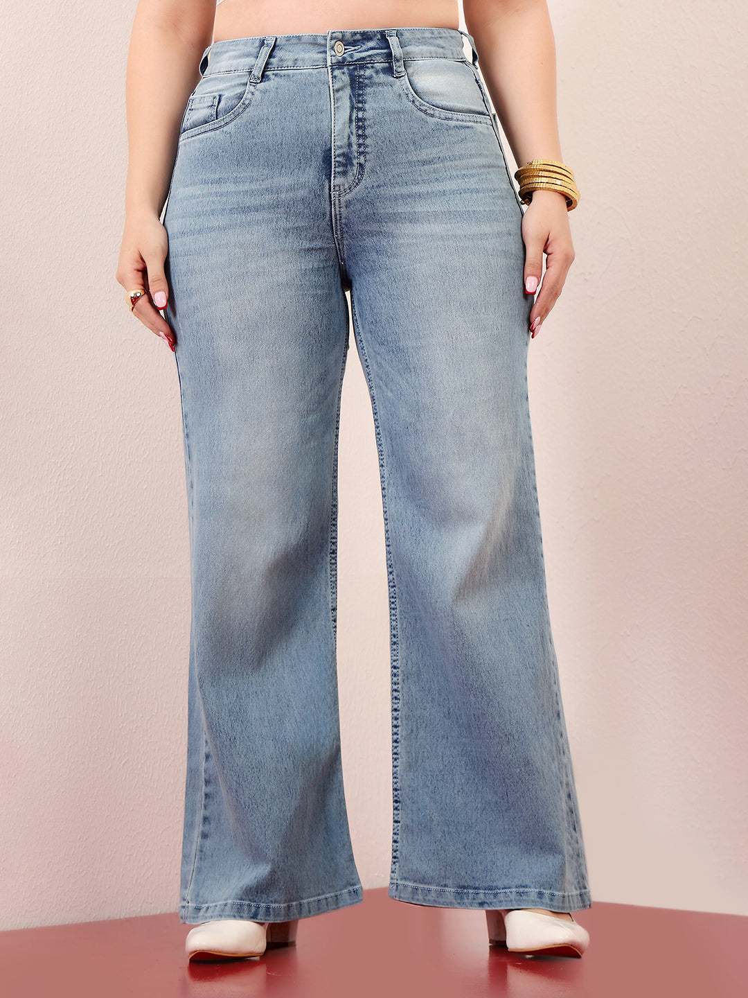 CHASEshape™ Women's Light Blue Wide-Leg High-Rise Clean-Look Stretchable Shaping Denim Jeans