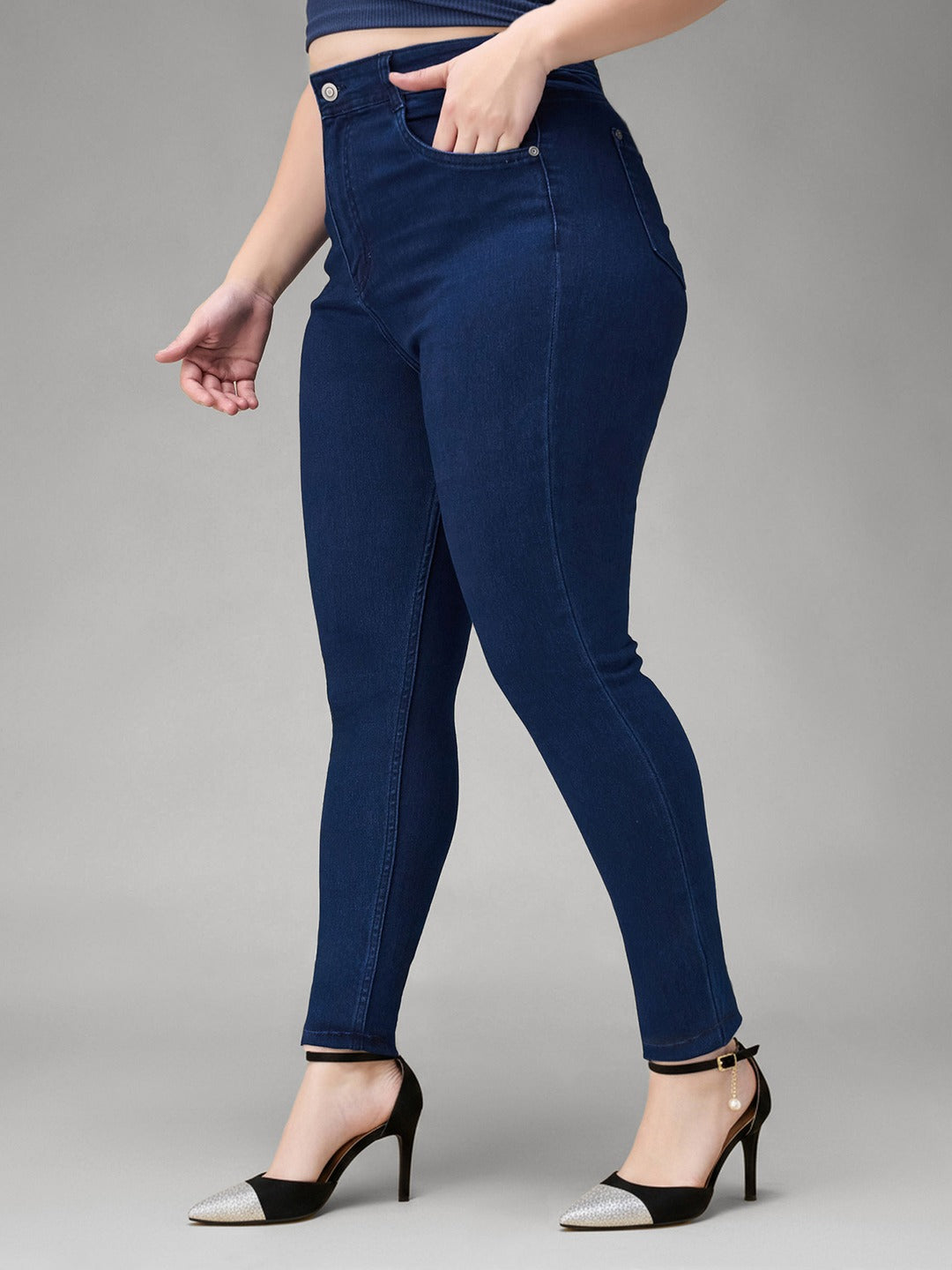 Navy Blue Skinny Fit High Rise Stretchable Denim Jeans for Women