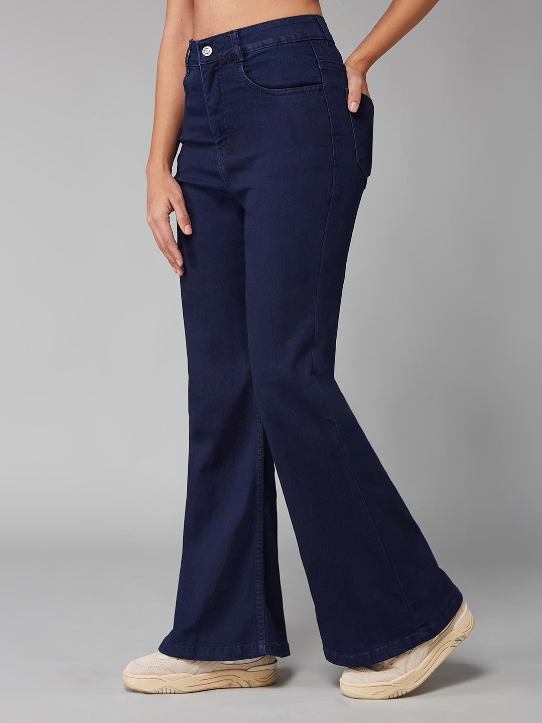 24/7 Comfort Navy-Blue Bootcut High-Rise Stretchable Denim Jeans