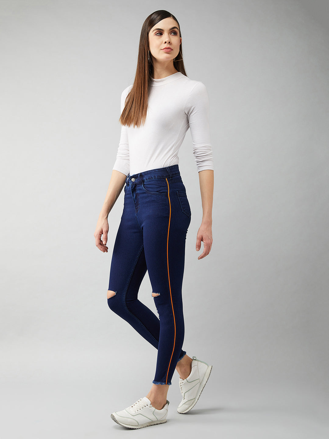 Women's Navy-Blue Skinny-Fit High-Rise Cropped Stretchable Denim Jeans