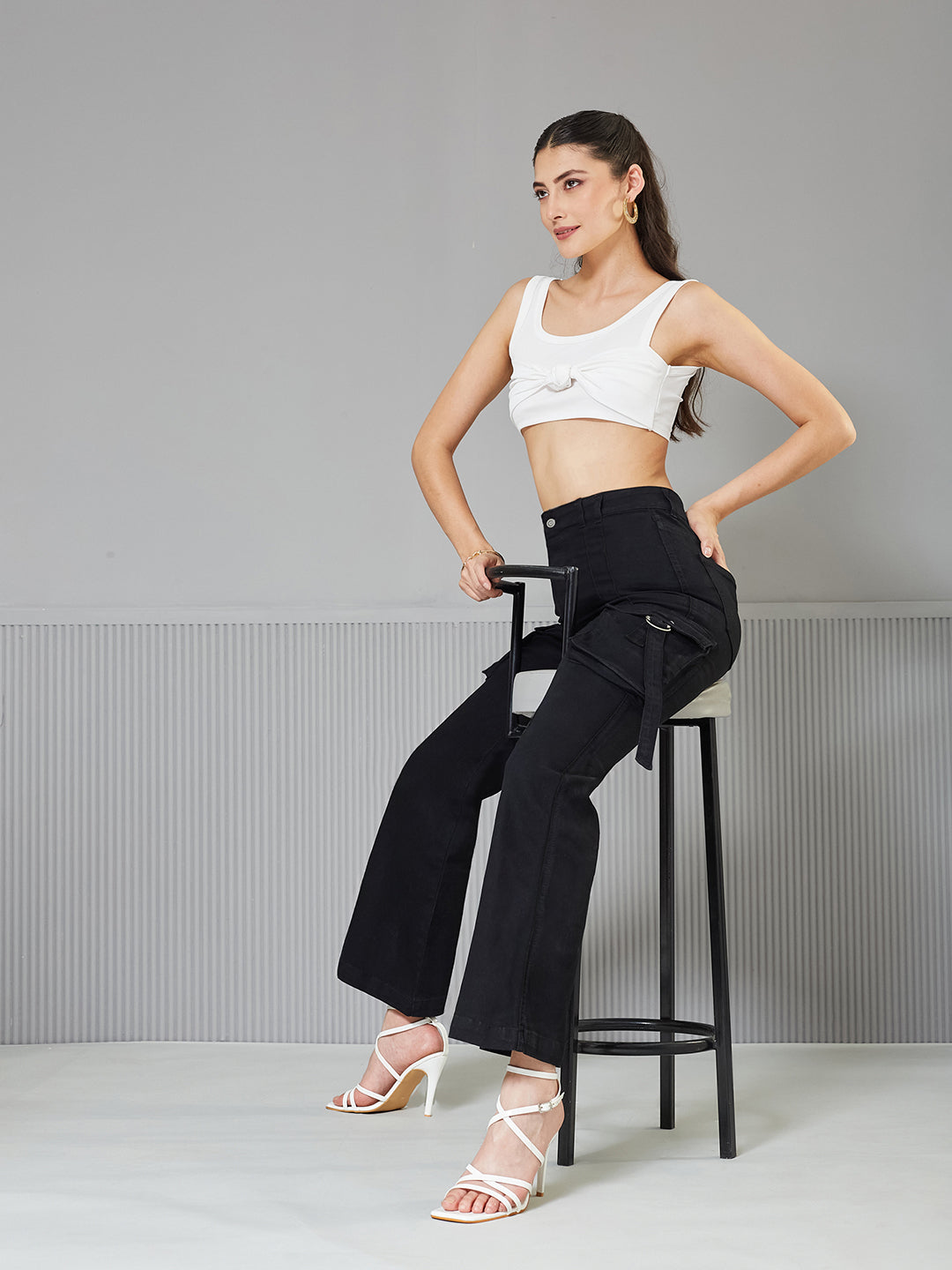 Women's Black Bootcut High-Rise Stretchable Denim Jeans