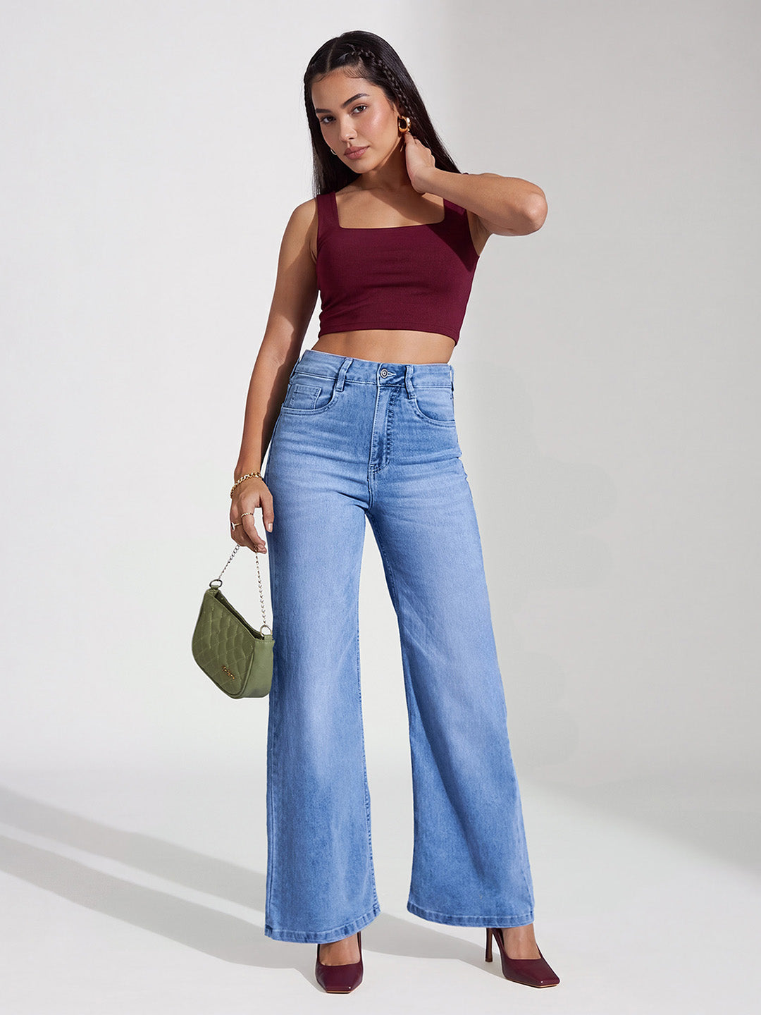 CHASEshape™ Light-Shaping Light Blue Wide-Leg High-Rise Stretchable Jeans for Women