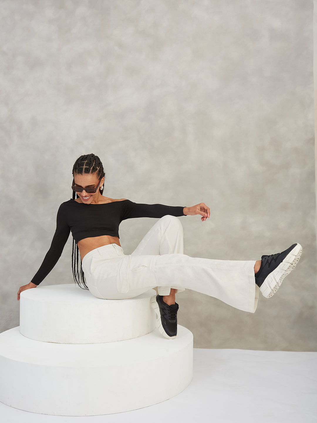 Women's White Wide-Leg High-Rise Stretchable Denim Jeans