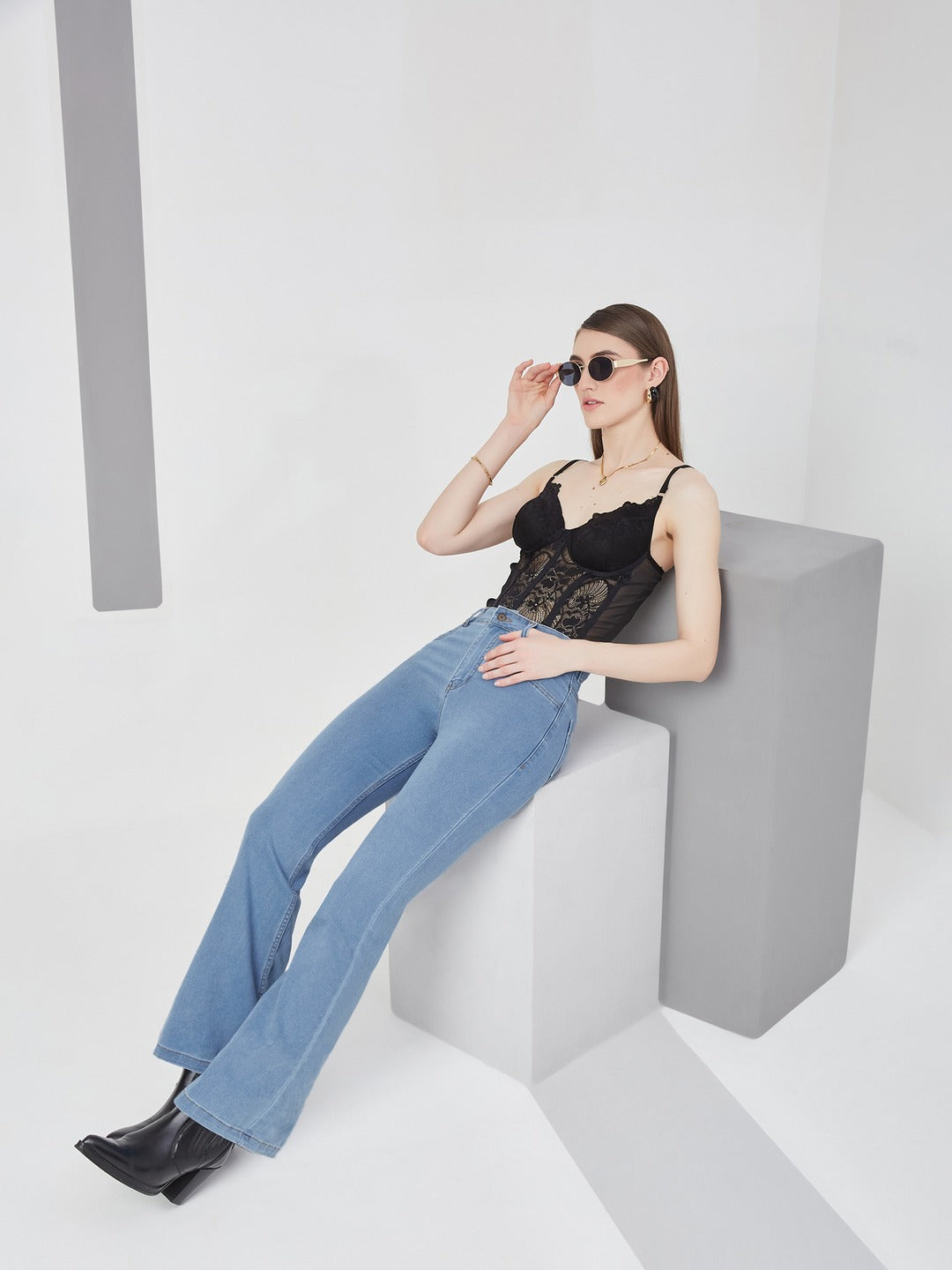 Light Blue Bootcut high-rise Regular Stretchable Denim Jeans for Women