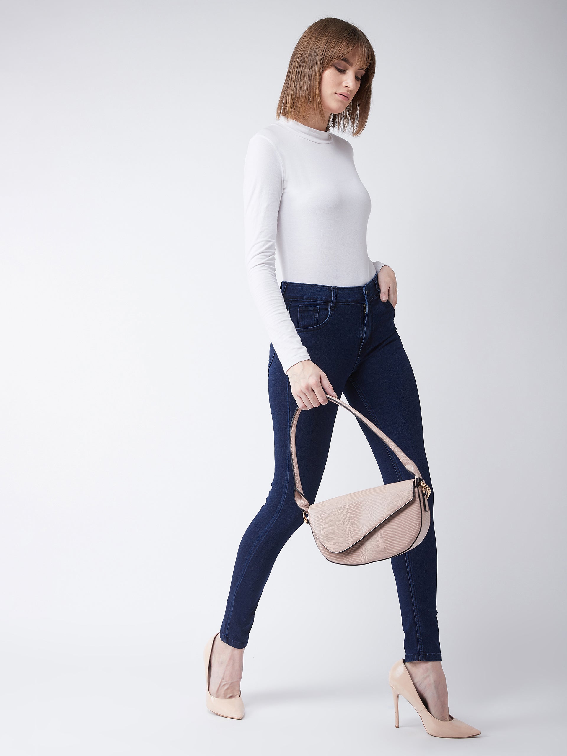 24/7 Comfort Navy-Blue Skinny-Fit Mid-Rise Stretchable Denim Jeans
