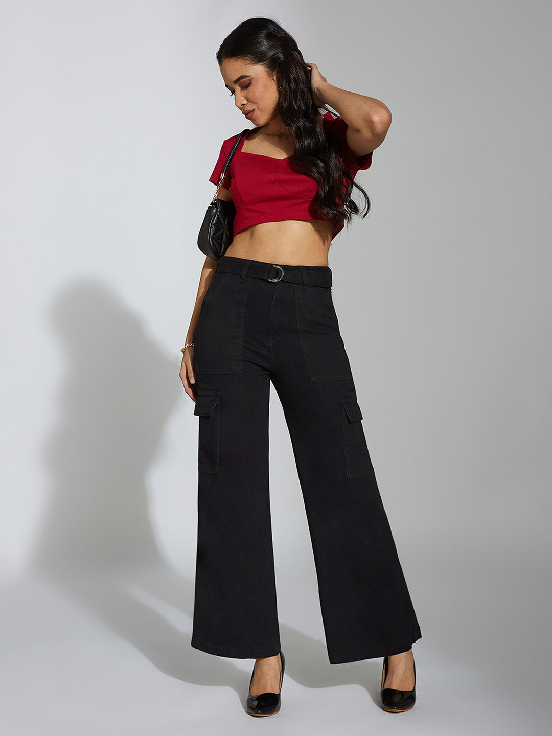 24/7 Comfort Black Wide-Leg High-Rise Stretchable Denim Jeans