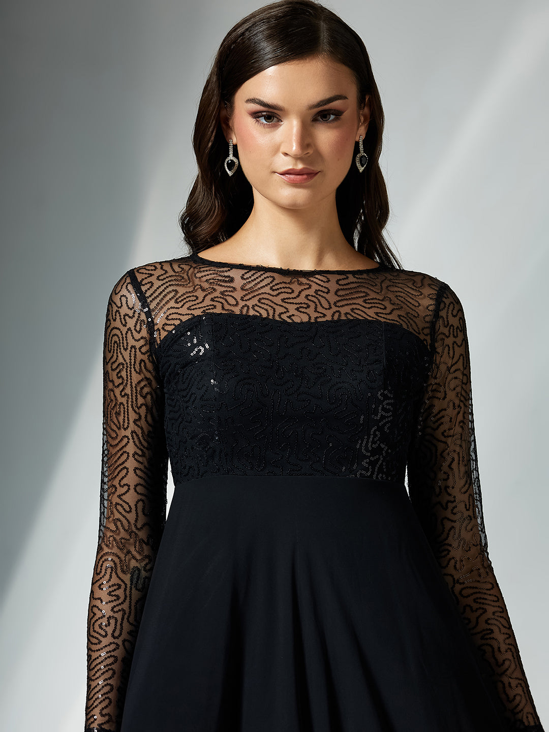 Women's Black Solid Embellished Maxi Dress