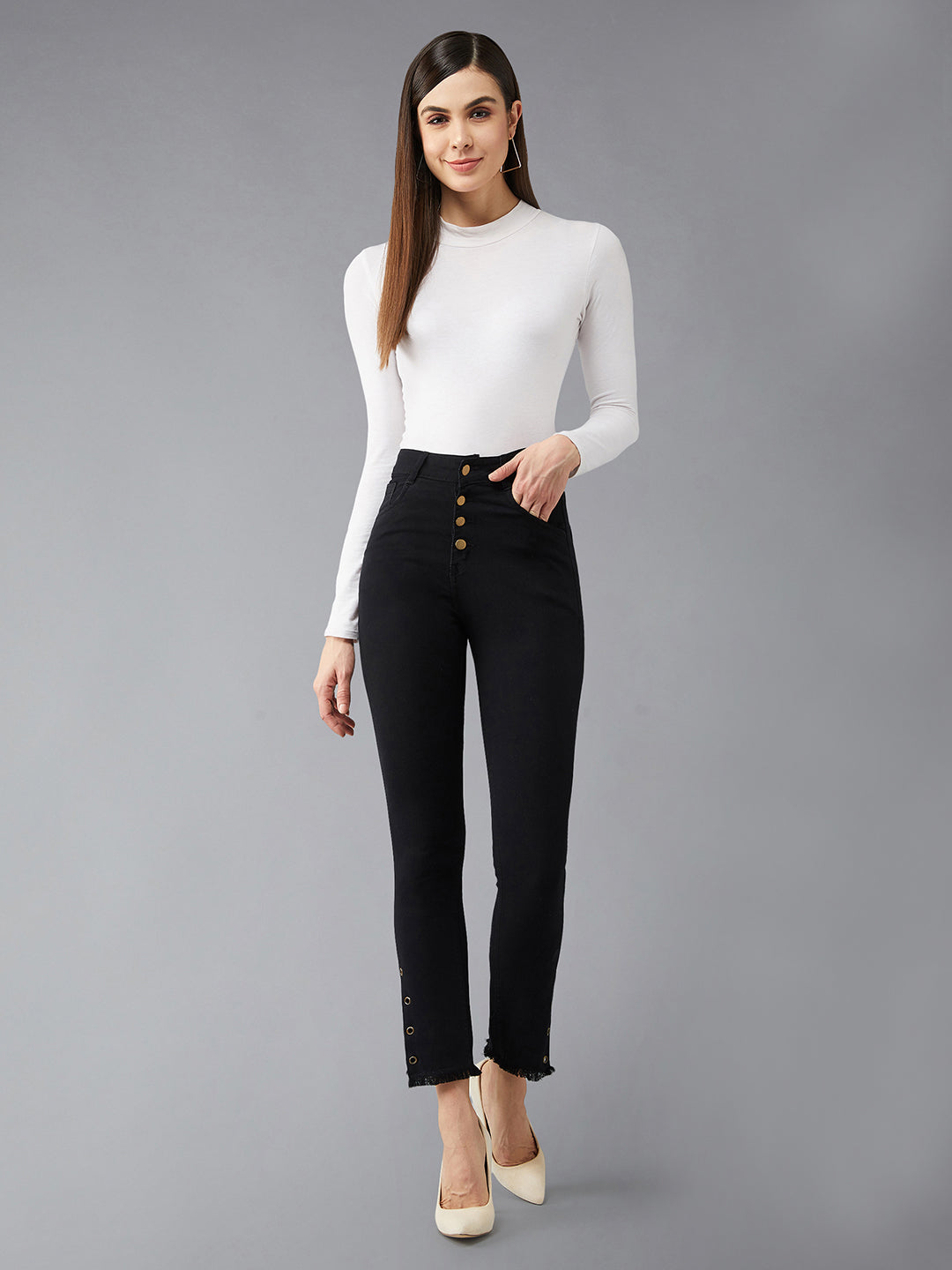 Women's Black Skinny-Fit Relaxed High-Rise Stretchable Denim Jeans