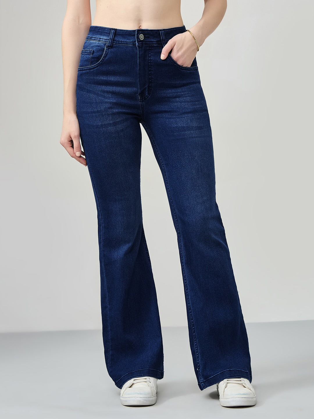 Navy Blue High-Rise Stretchable Bootcut Denim Jeans for Women