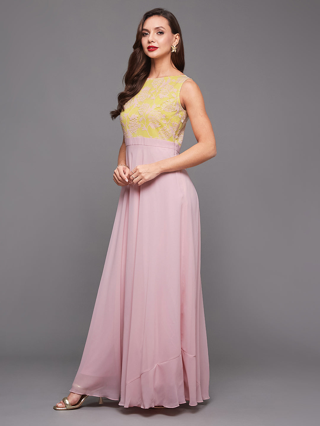 Dusty Pink Sleeveless Fit and Flare Lace Dress for Women