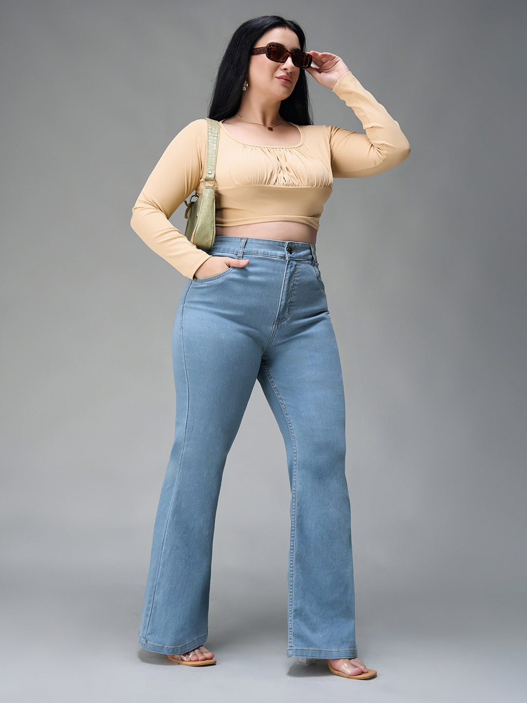 24/7 Comfort Light Blue Bootcut High-Rise Stretchable Denim Jeans
