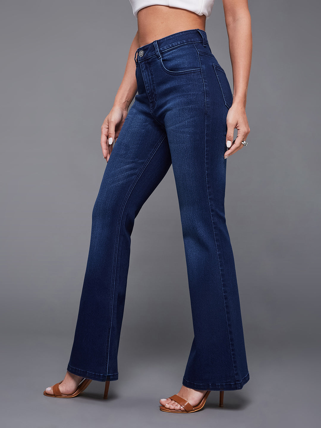 24/7 Comfort Navy-Blue Mid-Rise Stretchable Bootcut Denim Jeans