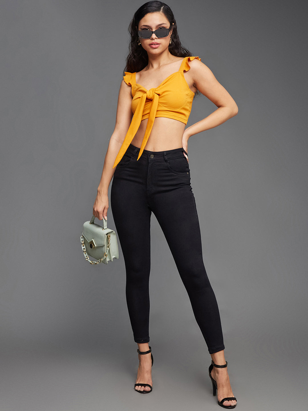 24/7 Comfort Black Skinny-Fit High-Rise Cropped-Length Stretchable Denim Jeans