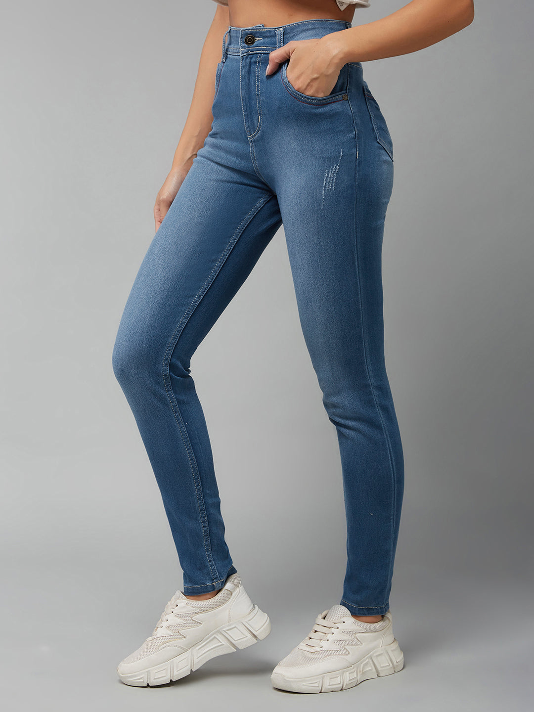 24/7 Comfort Blue Skinny-Fit High-Rise Stretchable Denim Jeans