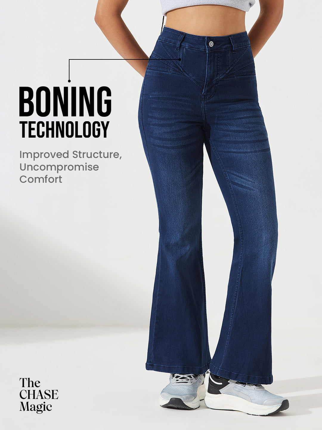 CHASEshape™ Light-Shaping Bootcut High-Rise Navy Blue Denim Jeans with Boning Technology for Women — Dolce Crudo