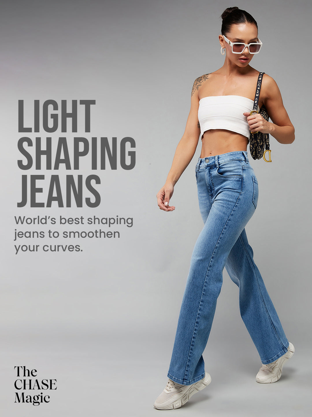 CHASEshape™ Light-Shaping Wide-Leg High-Rise Light-Blue Denim Jeans