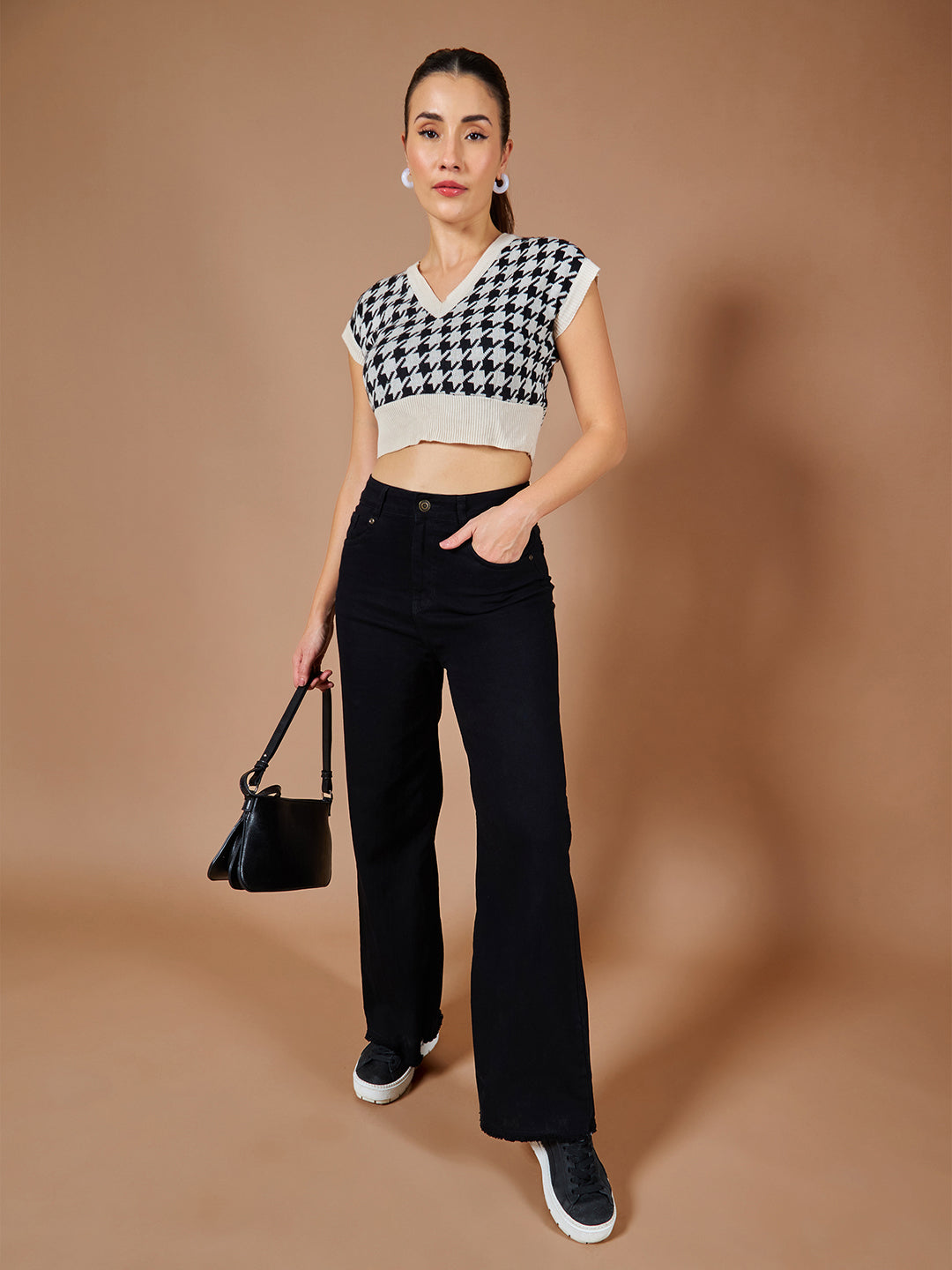24/7 Comfort Black High-Rise Stretchable Wide-Leg Denim Jeans