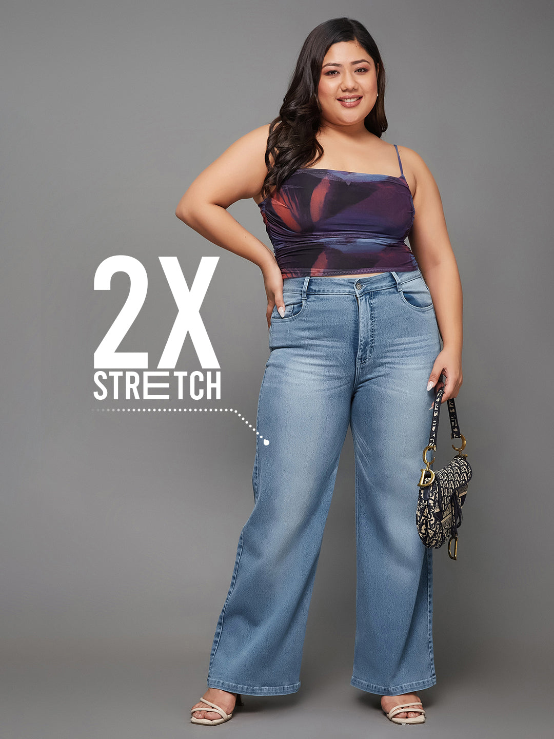 CHASEshape™ Women's Light Blue Wide-Leg High Rise Denim Jeans