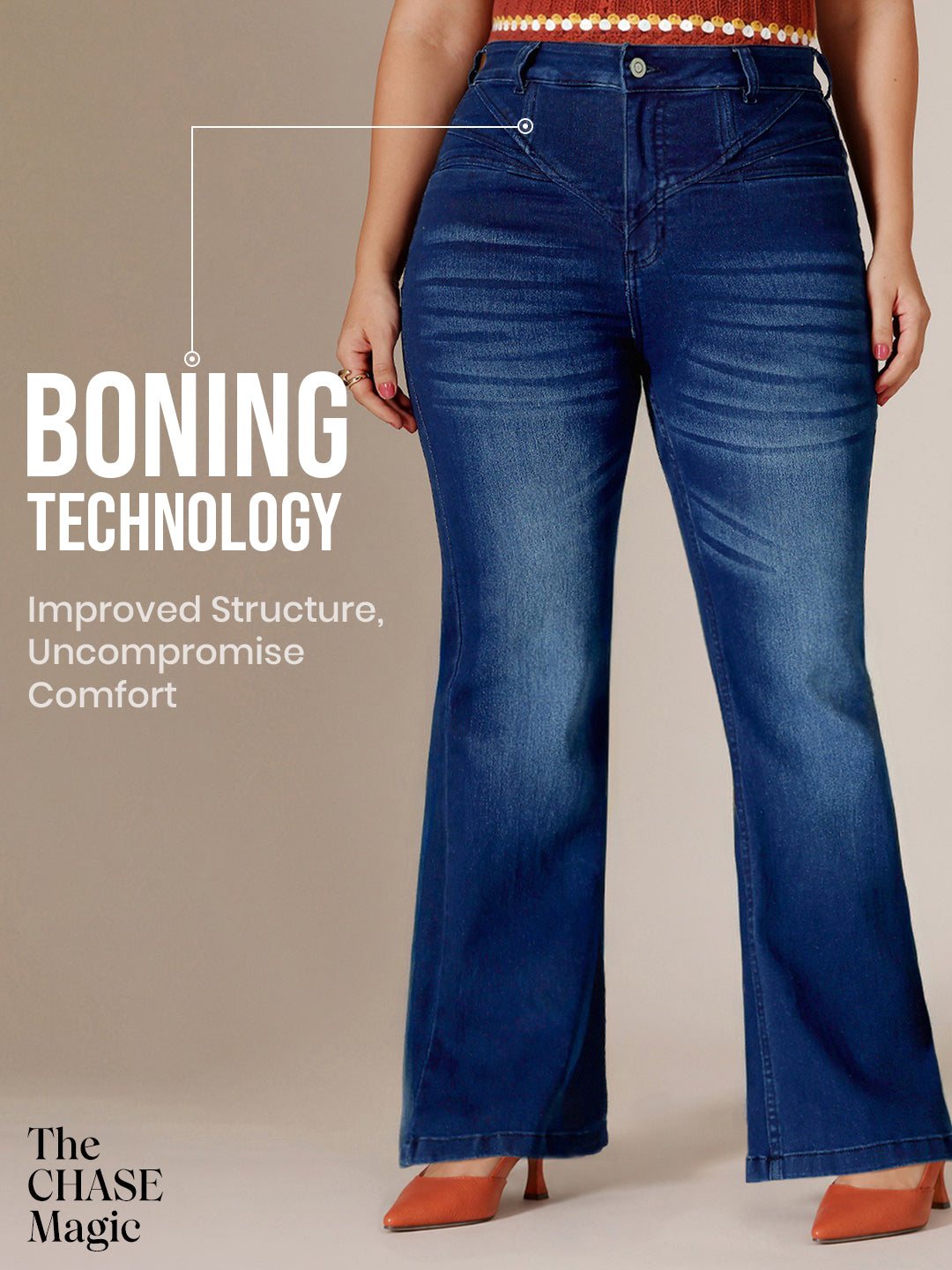 CHASEshape™ Navy Blue Bootcut High Rise Stretchable Denim Jeans for Women