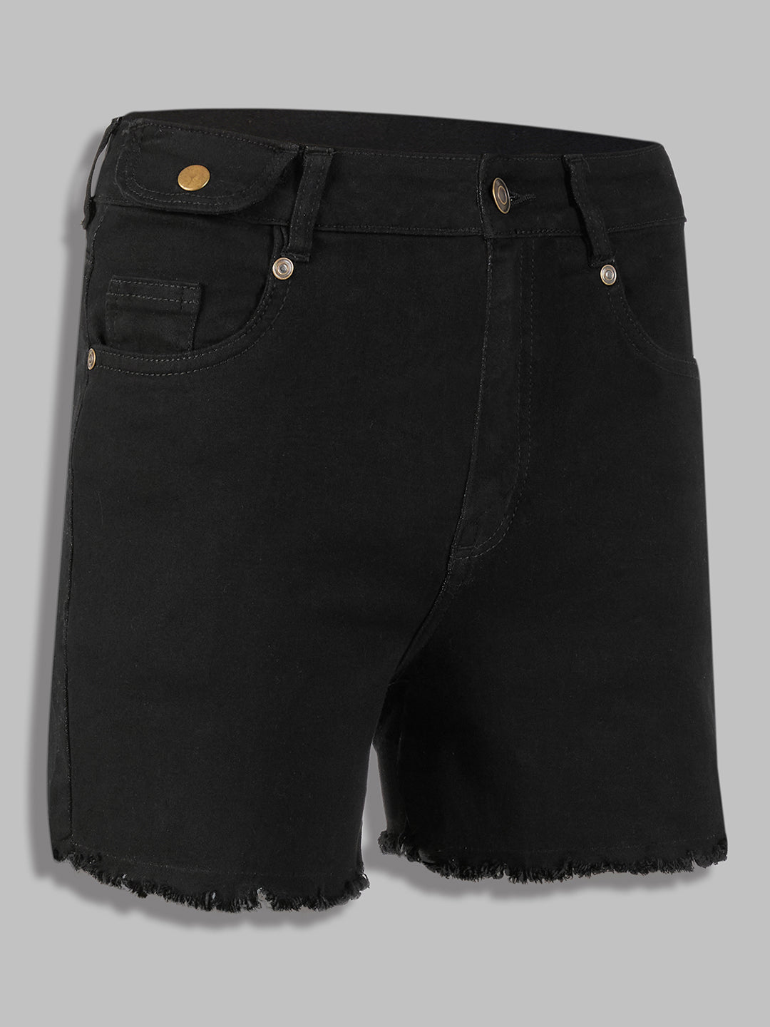 Women's Black Relaxed-Fit High-Rise Stretchable Denim Shorts