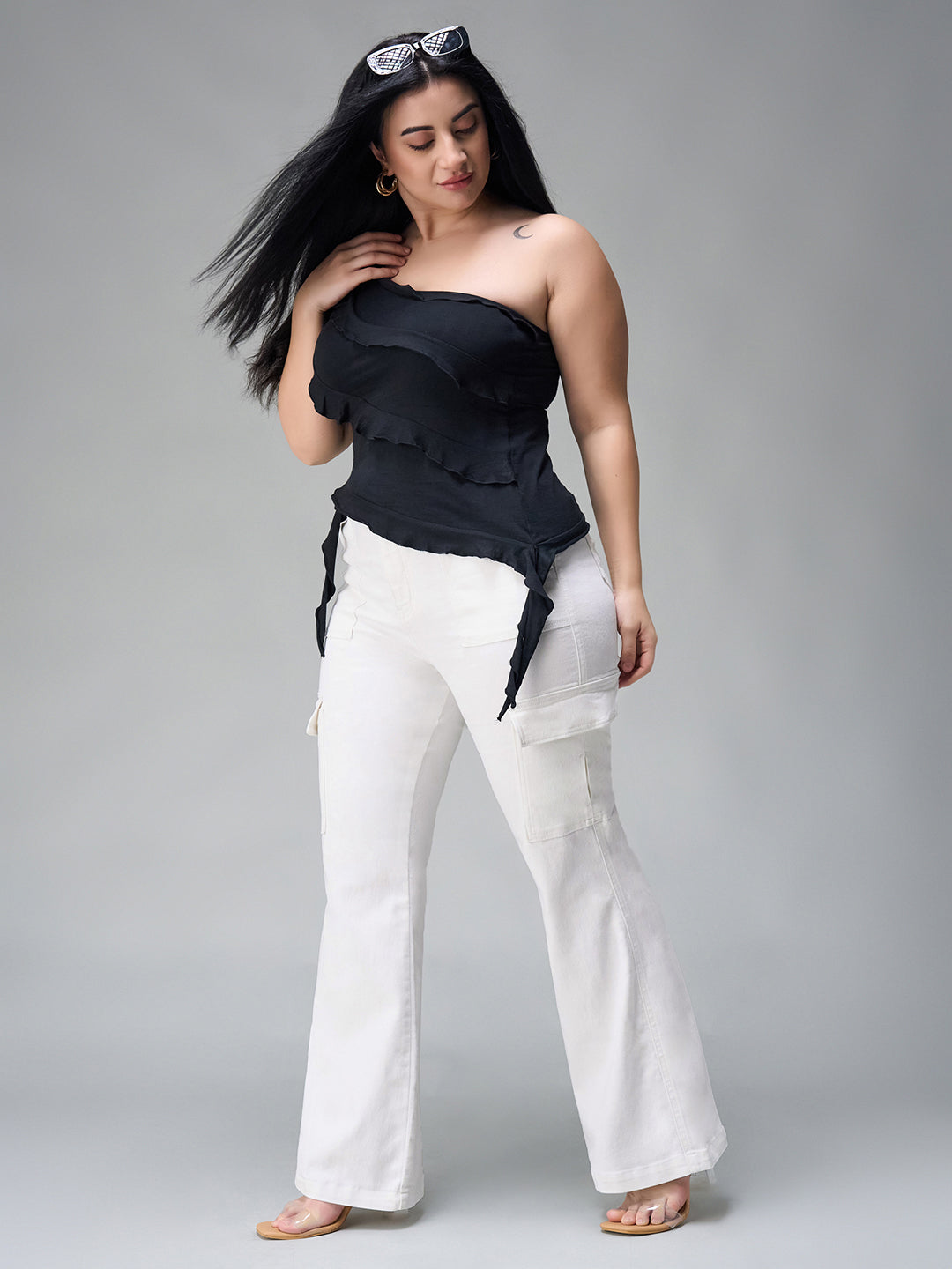 24/7 Comfort White Wide-Leg High-Rise Stretchable Denim Jeans for Women