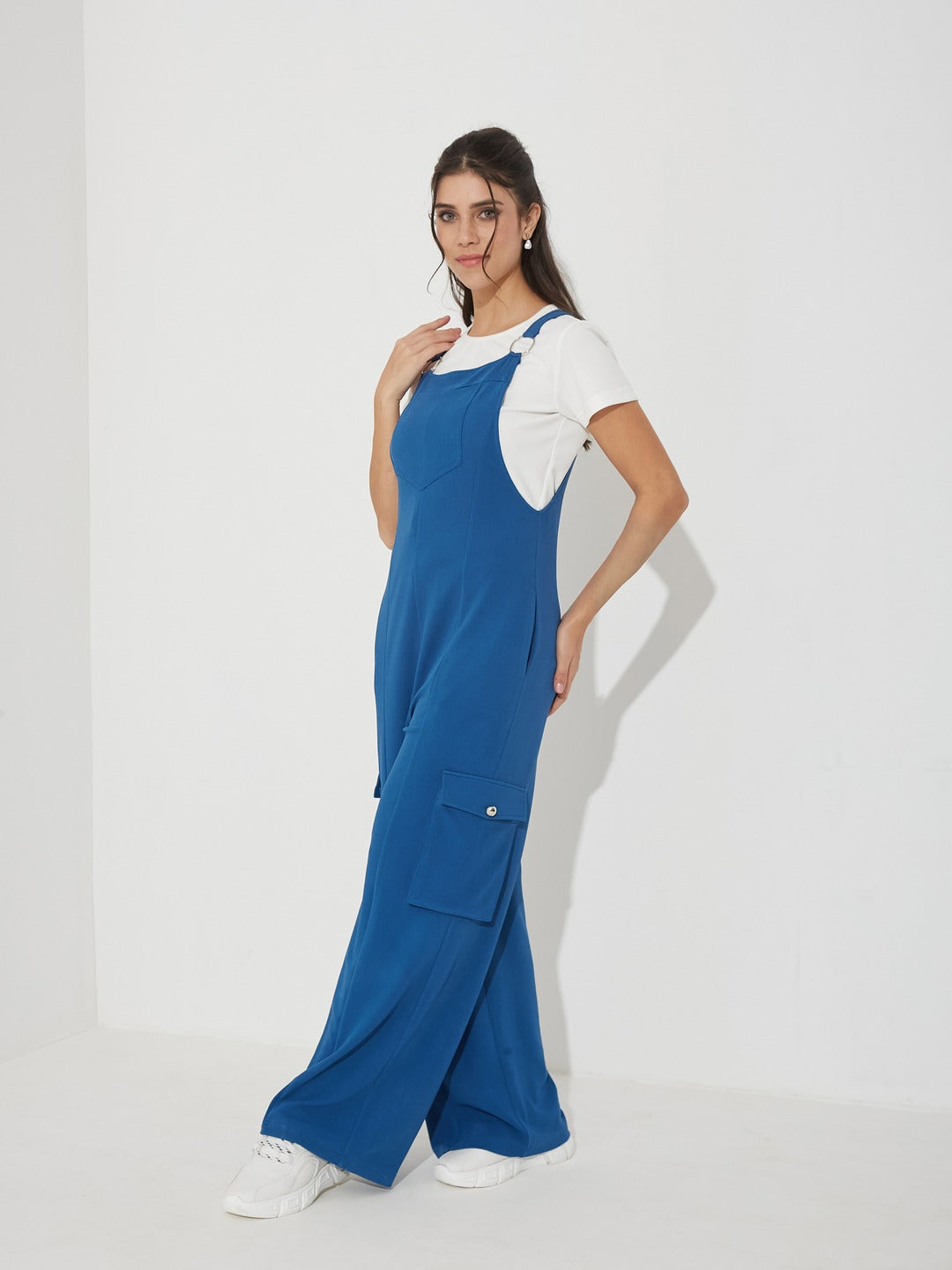 Solid Blue Dungarees for Women