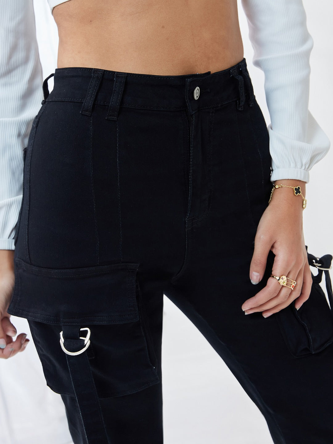 Black Bootcut High-Rise Stretchable Denim Jeans for Women