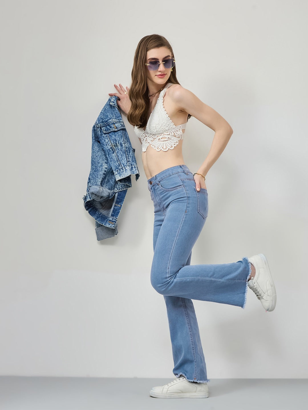 Light Blue Bootcut high-rise Regular Stretchable Denim Jeans for Women
