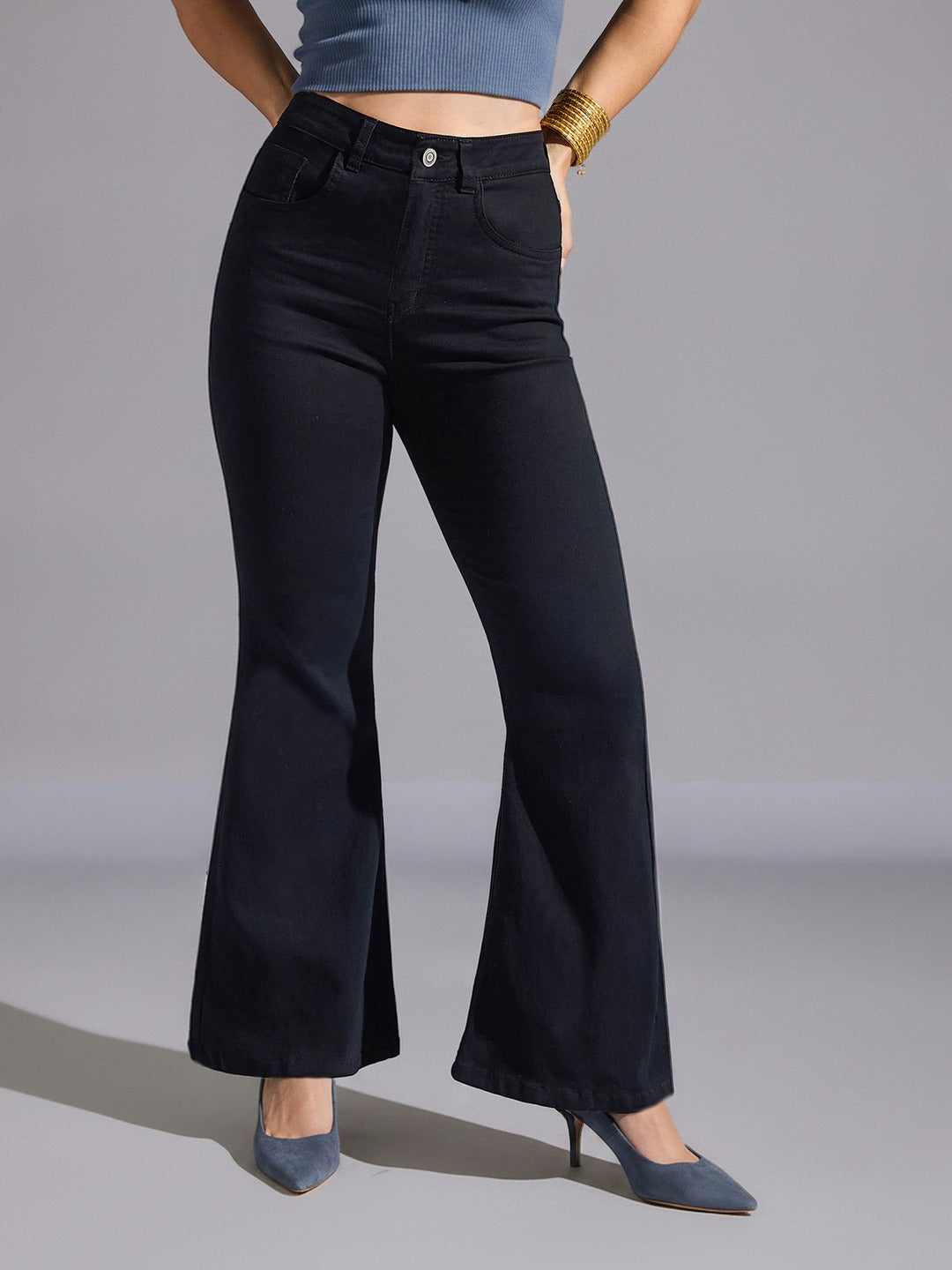 Black Bootcut High Rise Stretchable Denim Jeans for Women