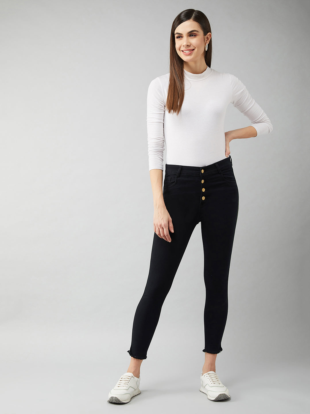 Women's Black Skinny-Fit High-Rise Cropped Stretchable Denim Jeans