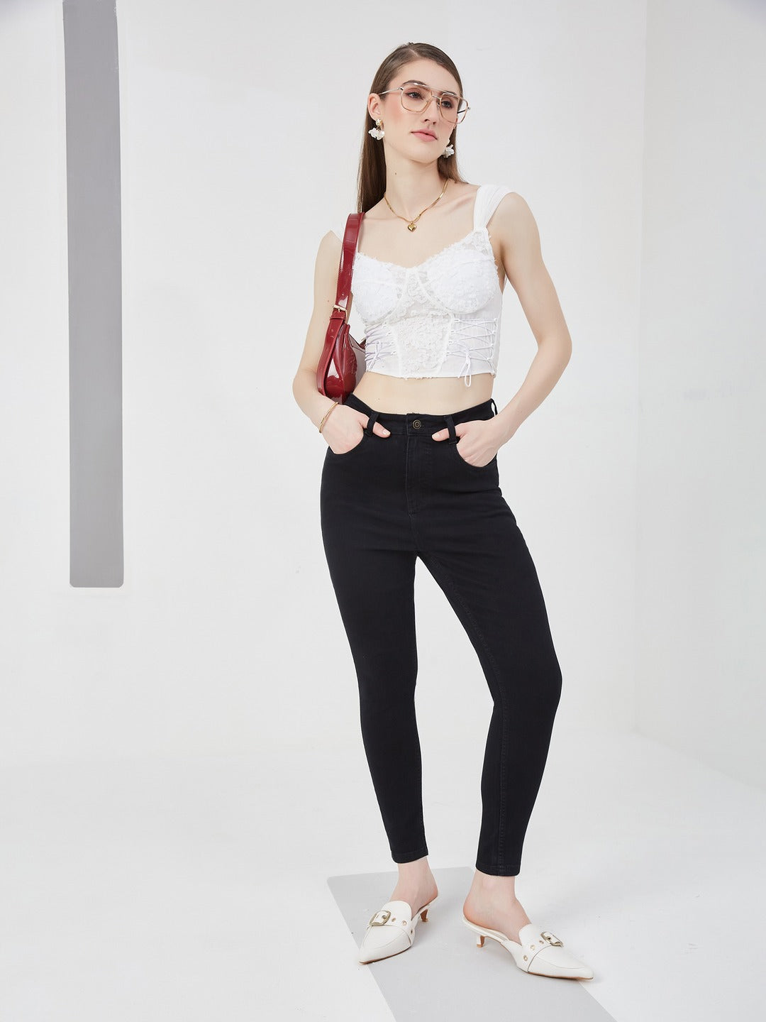 Black Skinny high-rise Regular Stretchable Denim Jeans for Women