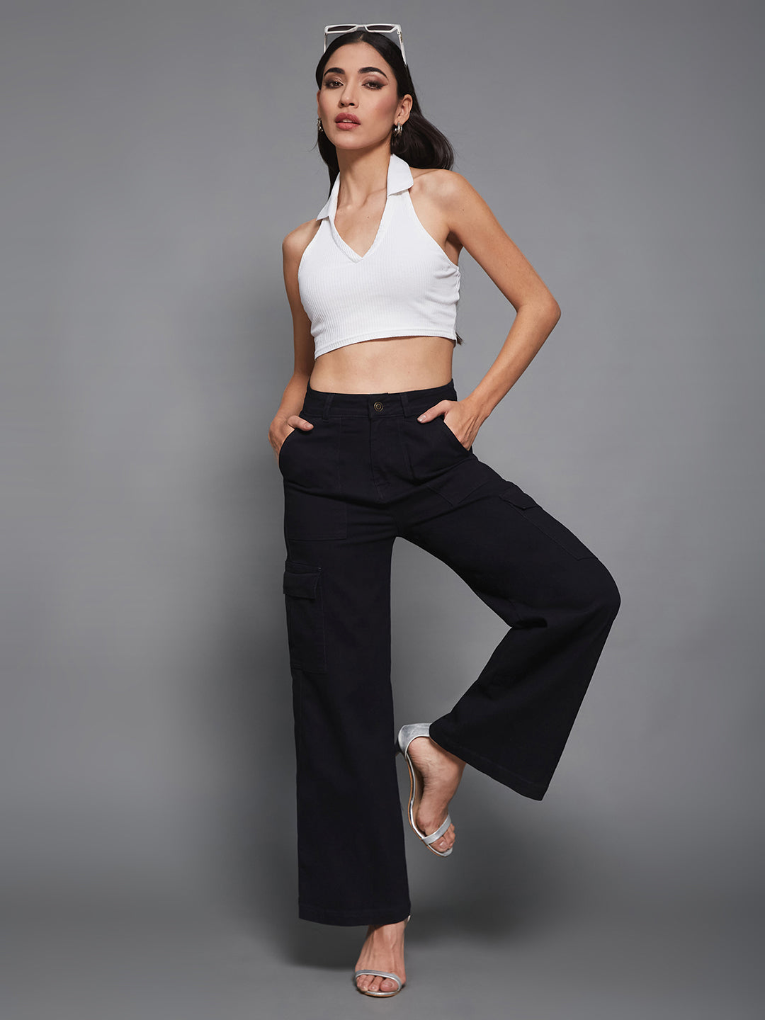 CHASEstretch™ Women's Black Wide-Leg High-Rise Denim Cargo Jeans